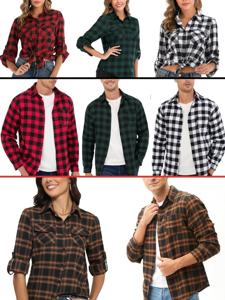 Yukiuiny Herren Holzfällerhemd 100% Baumwolle Langarm Kariertes Hemd Casual Button Down Flanell Frei