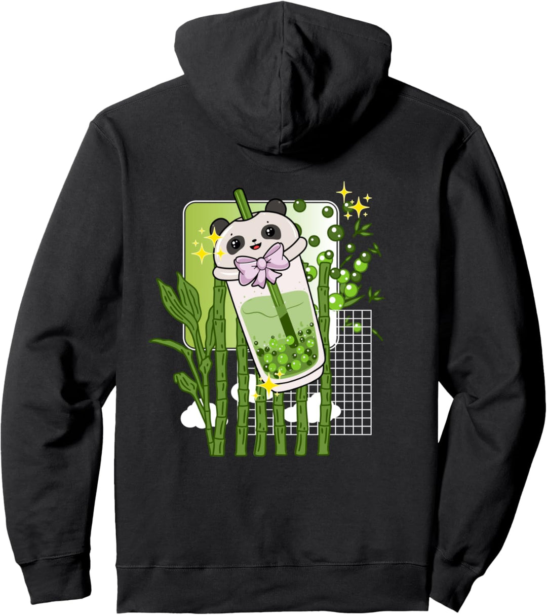 Lustiger Kawaii Boba Tee Panda Bubble Tee Japanischer Bambus Anime Pullover Hoodie