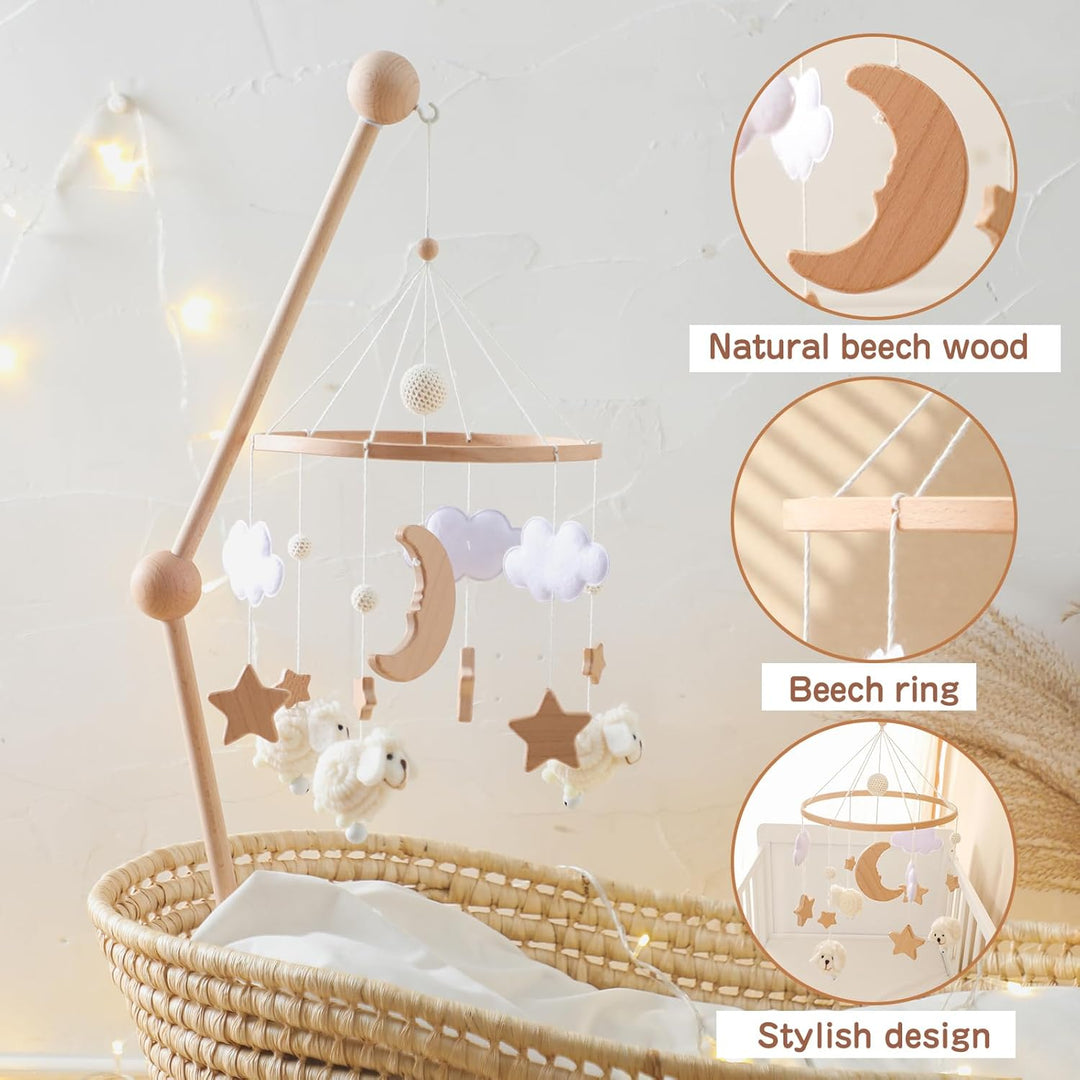Promise Babe Baby Mobile Holz Schaf Baby Windspiele mit Filzkugeln Holz Stern Mond Baby Mädchen Mobi
