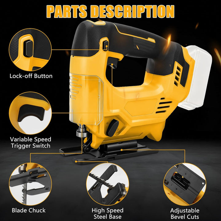 Stichsäge Kompatibel mit Dewalt 20V Akkus, Bürstenlose Pendelhub Stichsäge, 26 mm Hubhöhe 45° Schräg