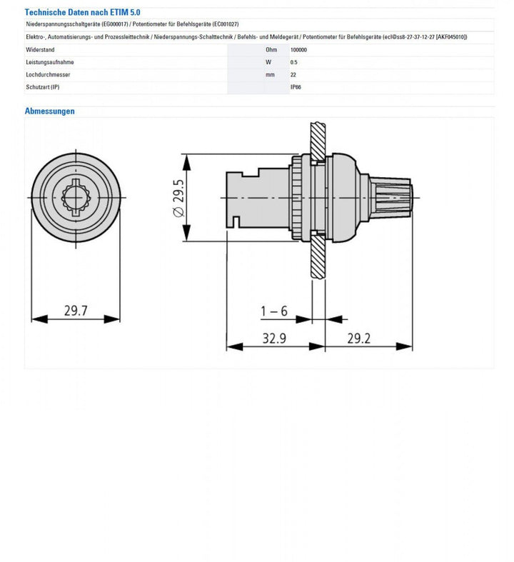 Eaton M22-R100K Dreh-Potentiometer Mono 0.5 W 100 kΩ 1 St.
