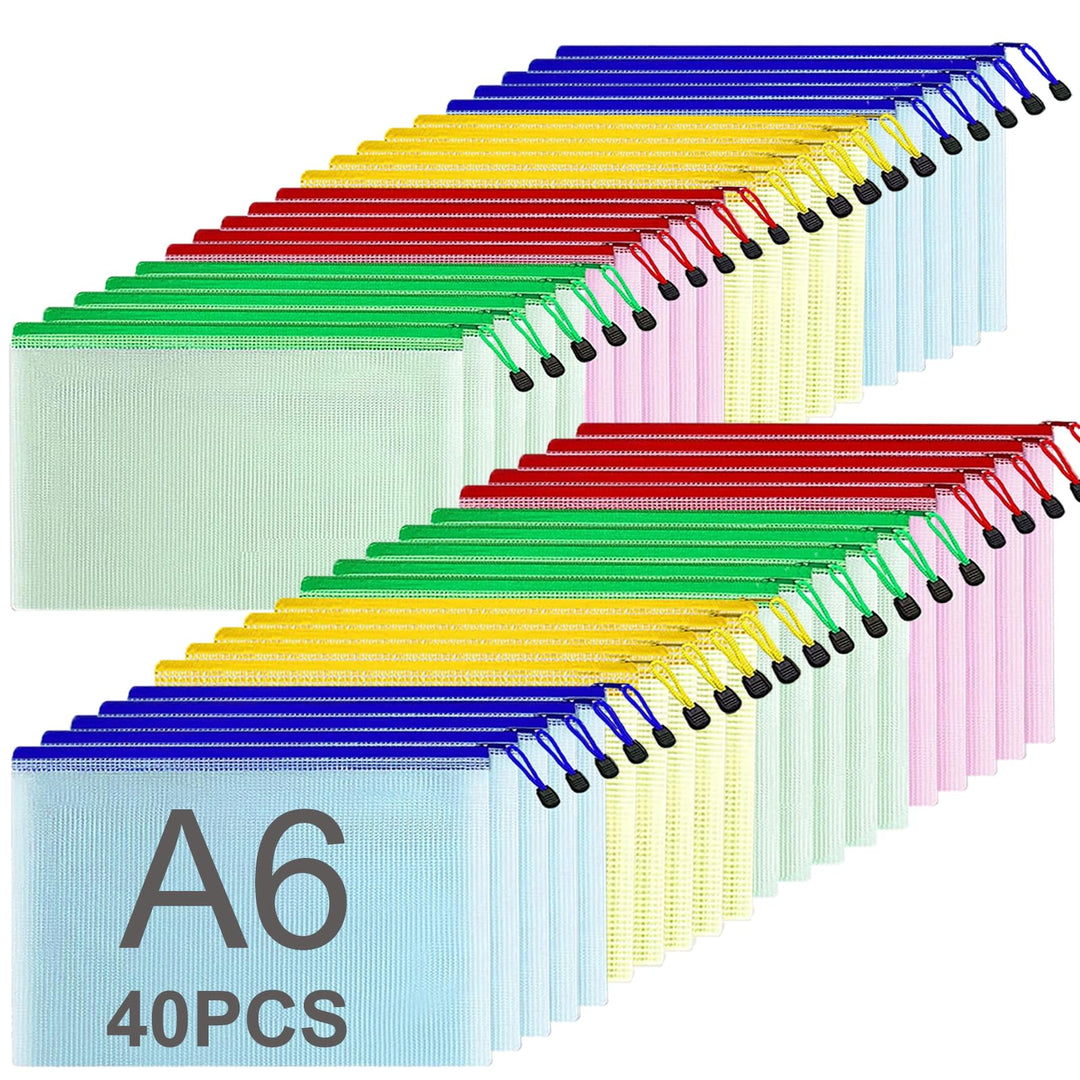 ASelected 40 Stücke Dokumententasche A6 Reissverschluss, 4 Farbe Mesh Kunststoff Reissverschlusstasc
