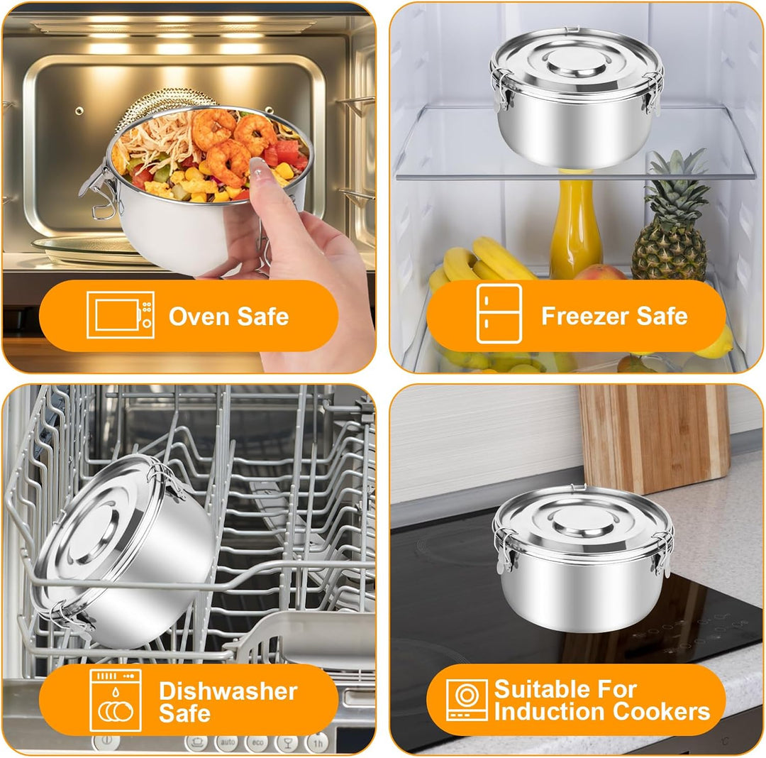Edelstahl Behälter 3 Pack, 304 Edelstahl Brotdose (660ml/1040ml/1590ml) Erwachsenen Lebensmittelbehä
