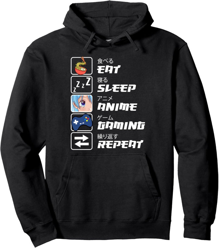 Eat Sleep Anime Gaming Wiederholen Sie den Kawaii-Manga Pullover Hoodie