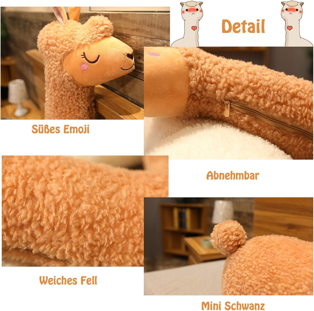 Celawork 100cm Alpaka Kuscheltier, Alpaka-Plüschtier mit langem Hals, Weiches Alpaka-Kissen-Stofftie