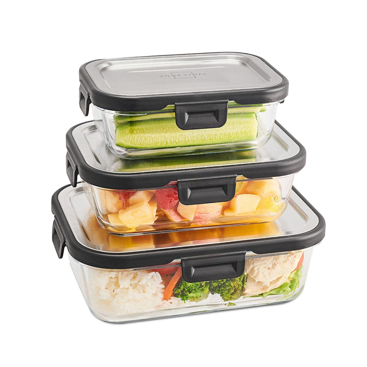 SILBERTHAL Frischhaltedosen Set Glas mit Edelstahl Deckel - Luftdicht - 3er Set - Grössen 1L, 600ml