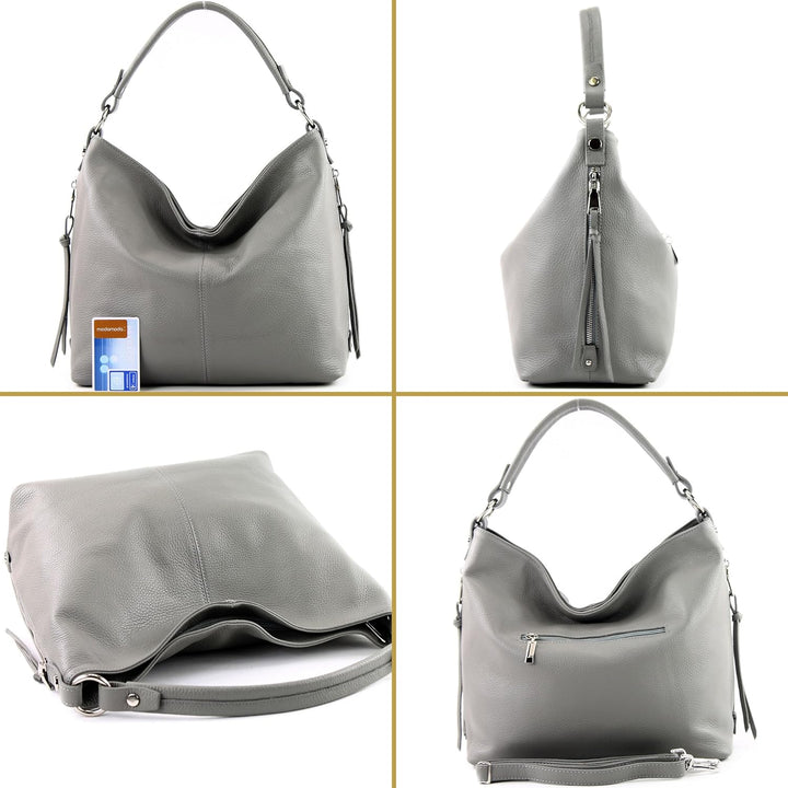 modamoda de T160 Damen Leder Schultertasche Henkeltasche Large handmade in Italy Blattgrün, Blattgr&