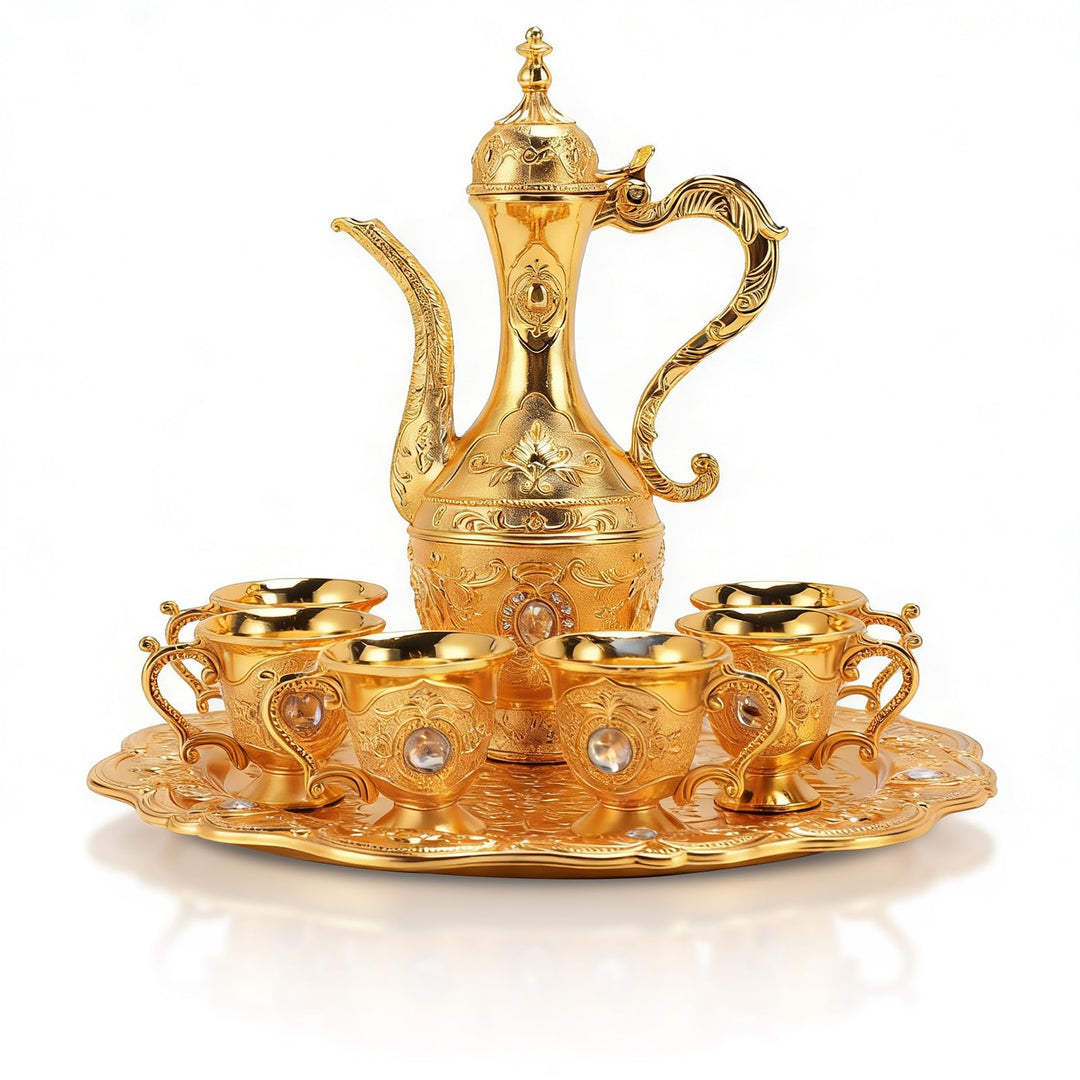 Türkisches Teeservice Mit Teekanne Und Tablett, Vintage-Kaffeetassen-Set, Türkisches Kaffee-Set, Met