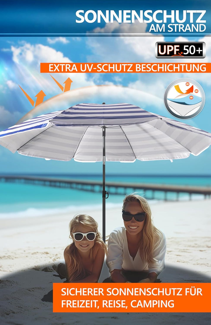 4smile Sonnenschirm Strand SunnyJoy Ø 160 cm, 3er Set - Strandschirm mit UV Schutz 50+, inkl. Sonnen