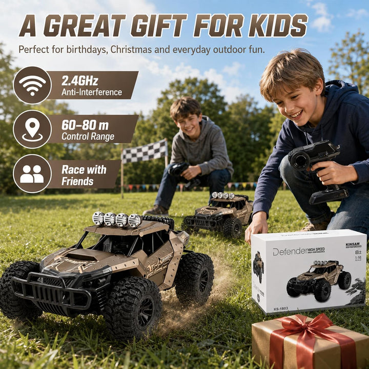 KINSAM Ferngesteuertes Auto für Draussen,1/16 Rc Auto Offroad ab 8 Jahre,Volles Proportional 25 KM/H