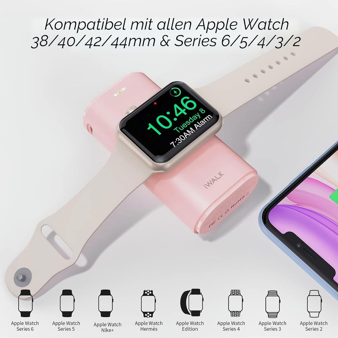 iWALK Ladestation Apple Watch Und iPhone,Tragbares LadegeräT FüR Apple Watch, 9000mAh Powerbank Mit