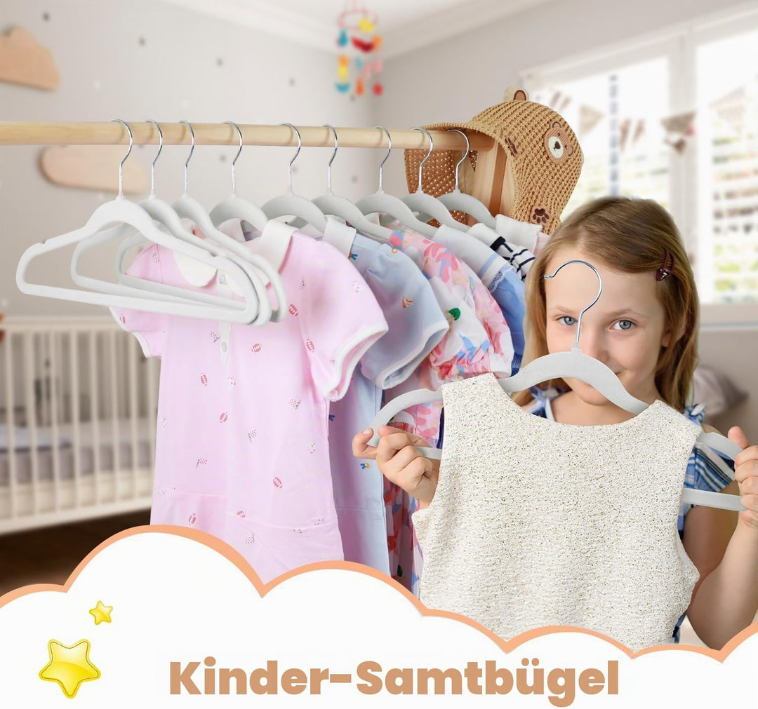 Samt-Kleiderbügel für Kinder, rutschfeste Kinder-Kleiderbügel, Ultraschlanke, 32 Stück Platzsparende