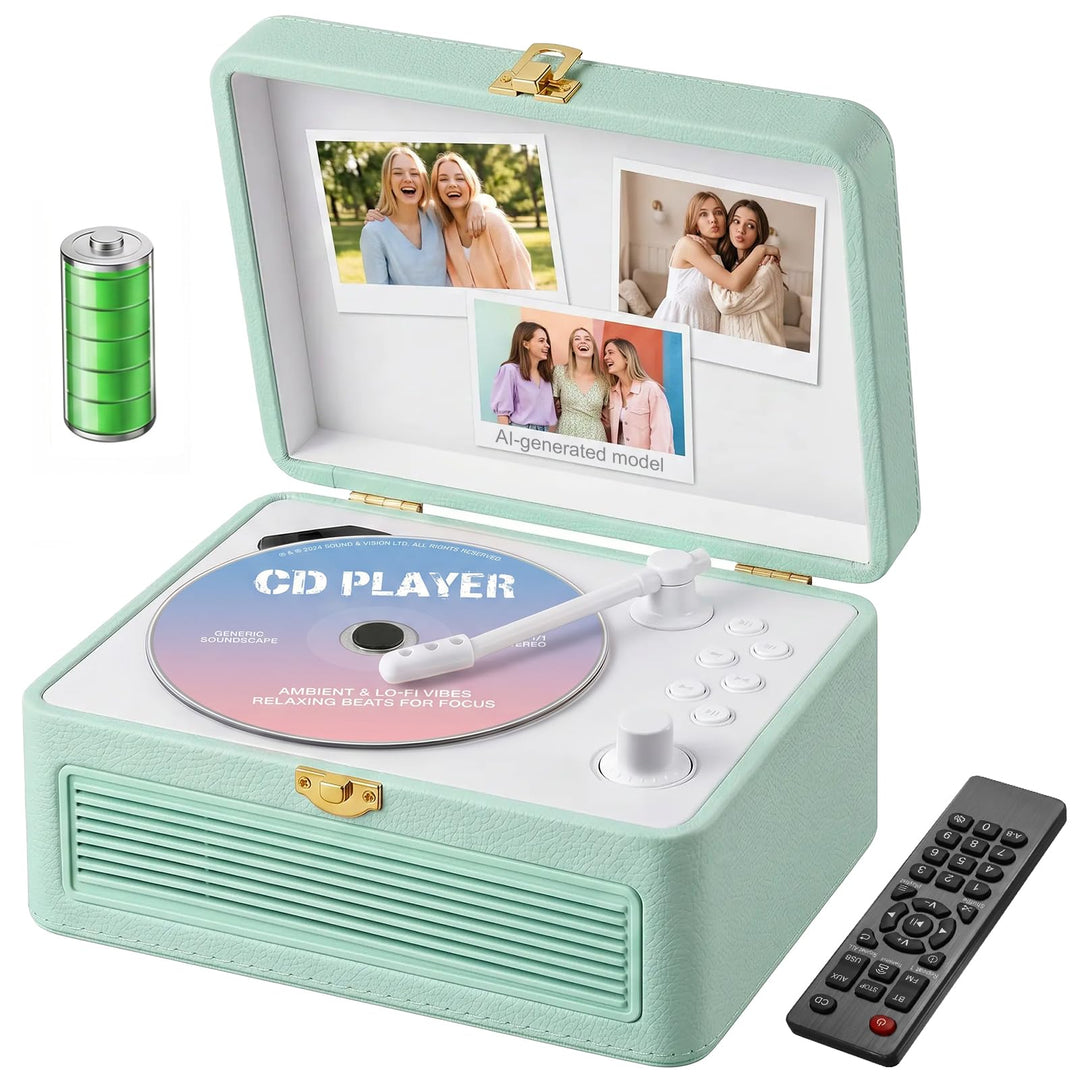 Gueray Tragbarer Bluetooth CD-Player mit Lautsprechern 3600mAh Wiederaufladbarer Vintage CD Spieler