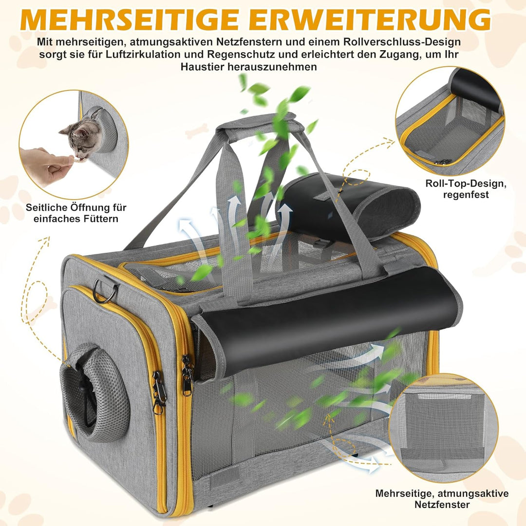 Pawinner Transportbox Katze Hunde mit Rollen, 45x33x33 cm Hundebox mit Trolley für Auto & Flugzeug,