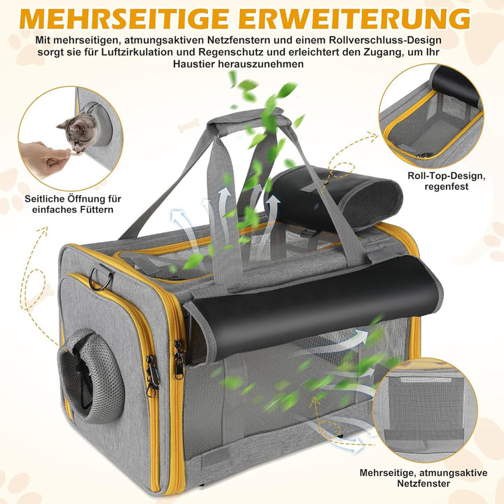 Pawinner Transportbox Katze Hunde mit Rollen, 45x33x33 cm Hundebox mit Trolley für Auto & Flugzeug,