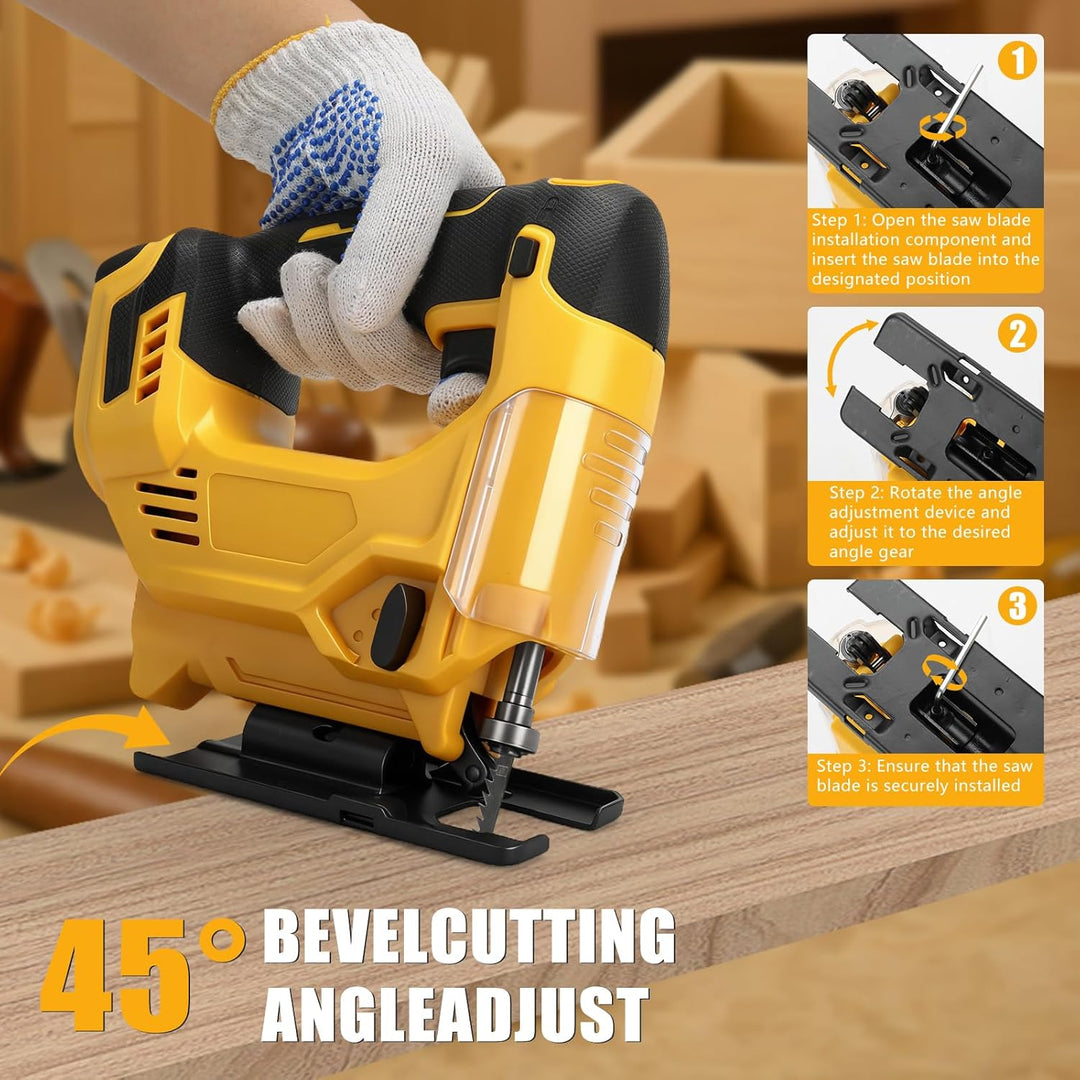 Stichsäge Kompatibel mit Dewalt 20V Akkus, Bürstenlose Pendelhub Stichsäge, 26 mm Hubhöhe 45° Schräg