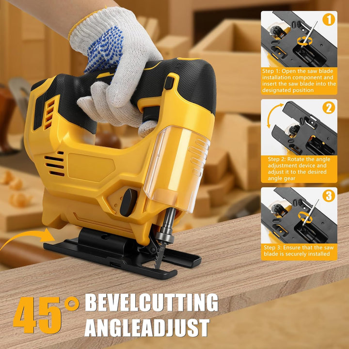 Stichsäge Kompatibel mit Dewalt 20V Akkus, Bürstenlose Pendelhub Stichsäge, 26 mm Hubhöhe 45° Schräg