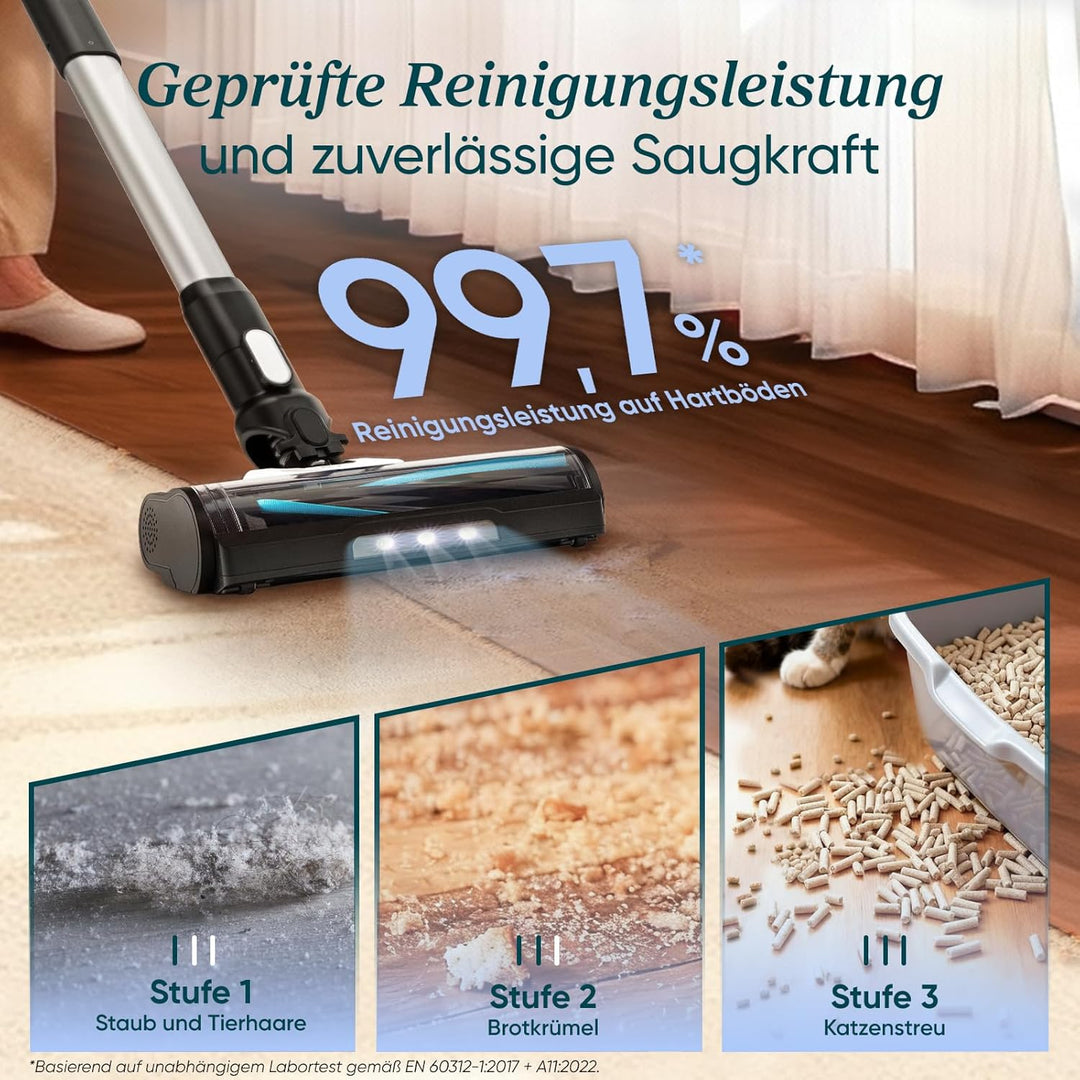 Levoit Akku Staubsauger mit Tierhaardüse, Anti-Haar-Verwicklung, max 50min Laufzeit, 4-in-1 Kabellos