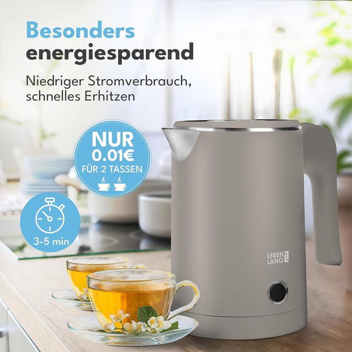 LEBENLANG Edelstahl Reisewasserkocher Klein - 500ml & BPA-Frei I 600W Mini Wasserkocher Klein Khaki