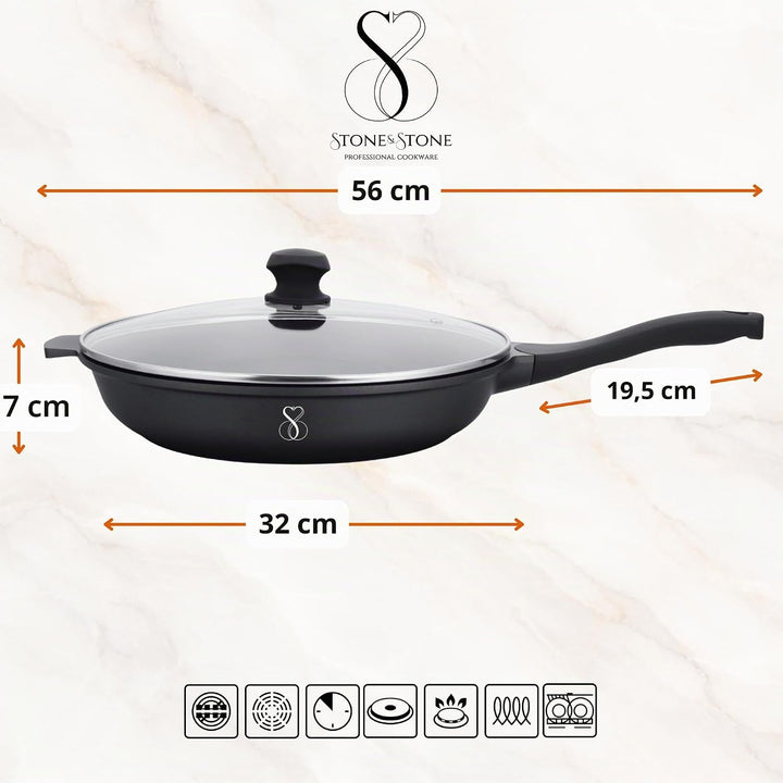 Stone&Stone Bratpfanne 32 cm Induktion deutsche Keramik-Antihaftbeschichtung GREBLON Q-LINE CK gross