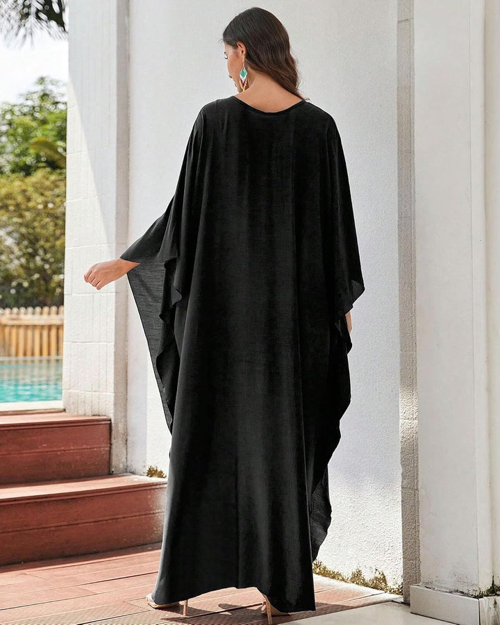 Bsubseach Frauen Plus Grösse Kaftan Kleid Badeanzug Druck Kaftan Strand Cover Up Kleid X-black, X-bl