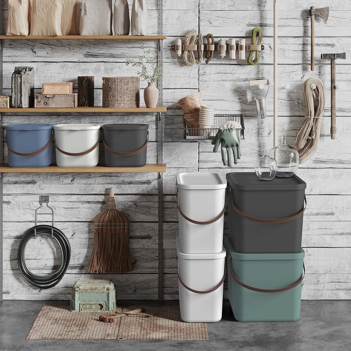 Rotho Albula 4er-Set Aufbewahrungsbox 2x40l +2x25l mit Deckel, Kunststoff (PP recycelt), Anthrazit,