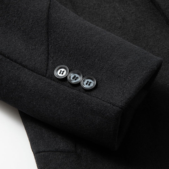 Sliktaa Herren Wollmantel dicker Trenchcoat mittlerer Länge Mantel Kerbe Kragen warmer Mantel Herren