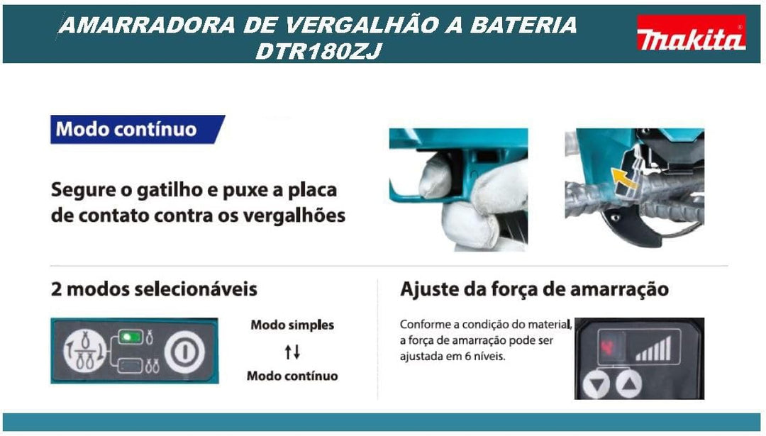 Makita DTR180ZJ Akku-Bewehrungsverbinder 18,0V im MAKPAC (ohne Akku, ohne Ladegerät)
