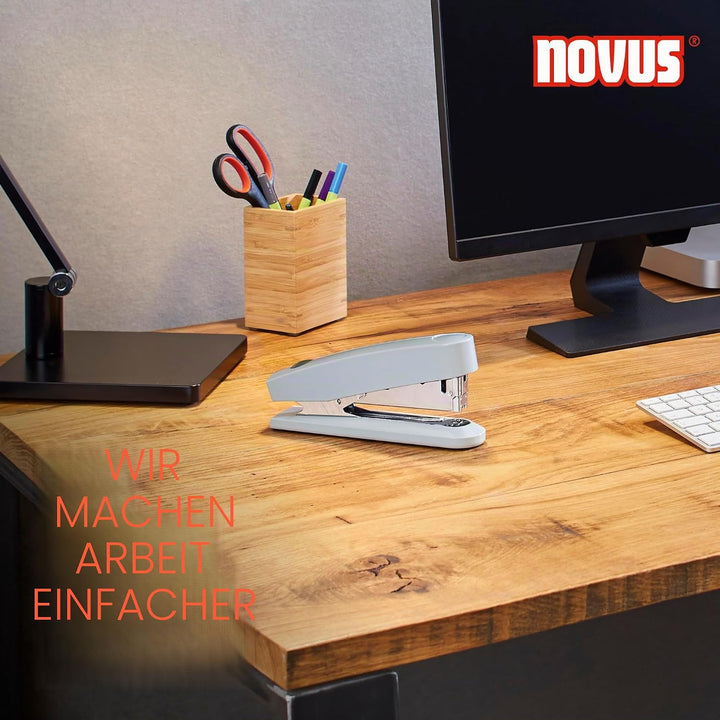 Novus B 7A Komfort Heftgerät (30 Blatt Heftleistung, Automatik-Funktion, inkl. 200 Klammern) grau gl