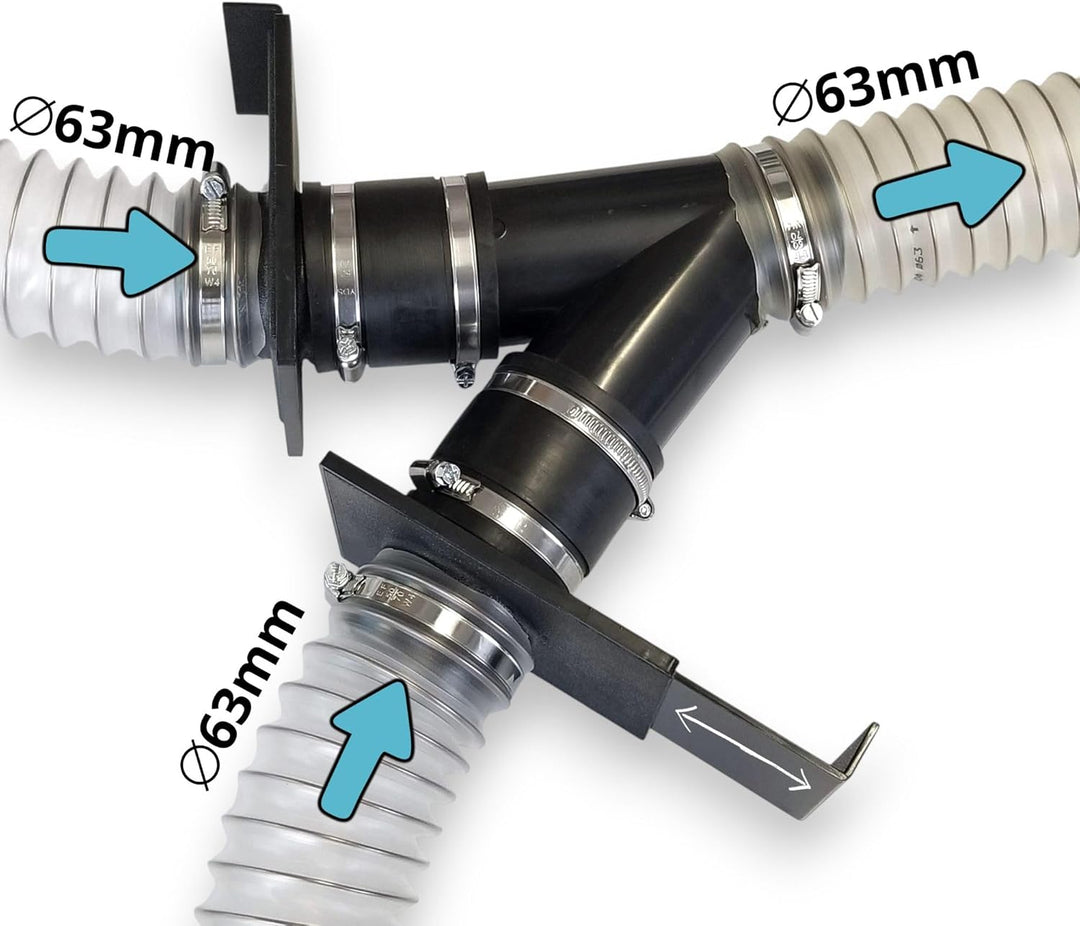 3x63mm Verteiler für Staub- und Späneabsaugung mit Absperrschiebern