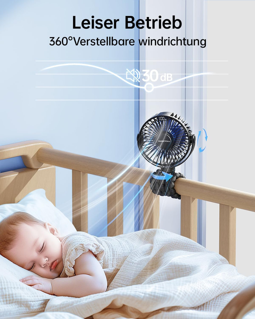 SWEETFULL mini ventilator kinderwagen ventilator leise Handventilator 6000mAh akku Tischventilator u