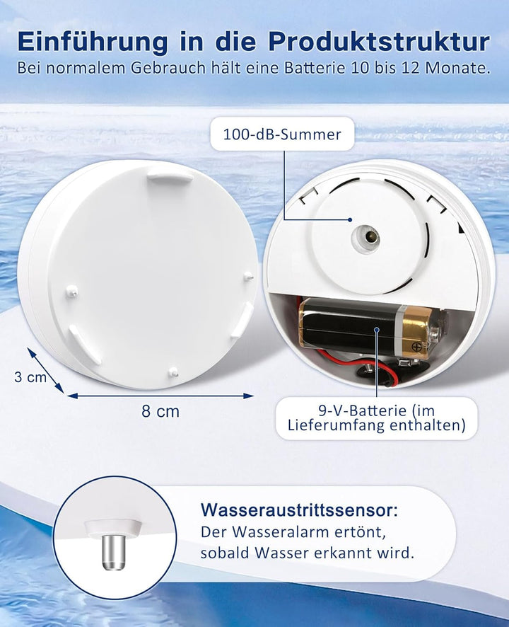 Geevon Wassermelder Wasseralarm 10 Stück, 100dB Wasserwarner, Wassersensor Alarm, Batteriebetrieben