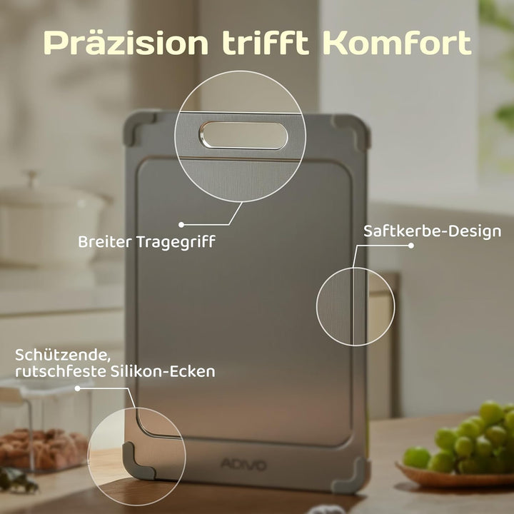 adivo 100% Reines Titan-Schneidebrett, beidseitig nutzbar, ultradünn & leicht, antibakteriell, einfa