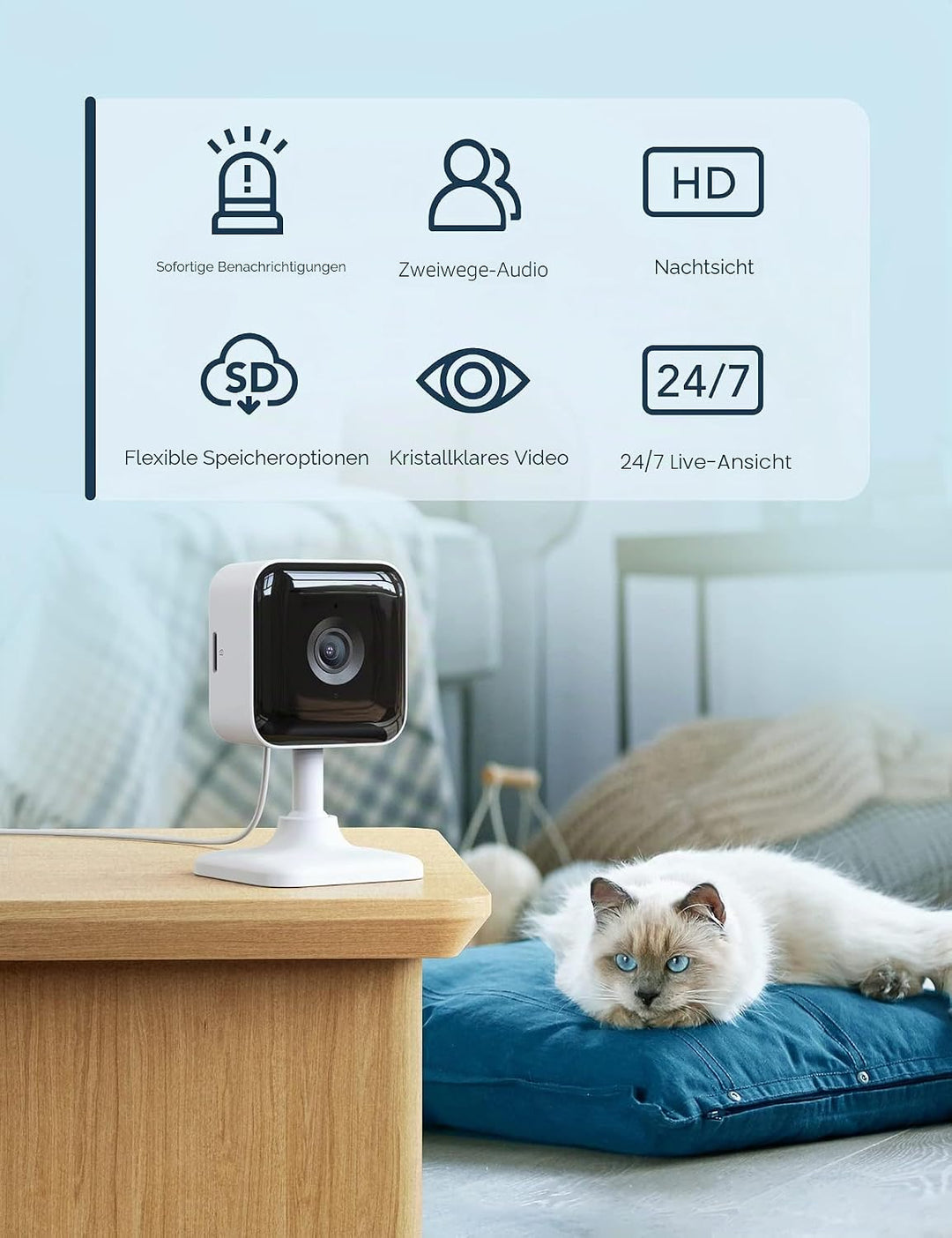 GNCC Überwachungskamera Innen, 2 Stück Kamera Überwachung innen 1080P, Verbesserte Nachtsicht, Echtz