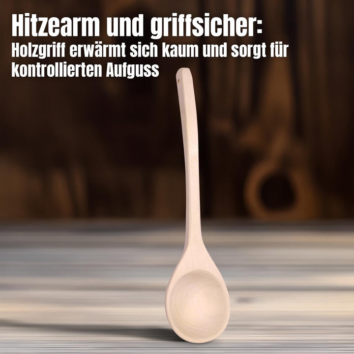 Sauna-Kelle 41 cm - Finnische Birke - Natur unbehandelt - Langlebiger Stiel - 100 ml Füllmenge für S