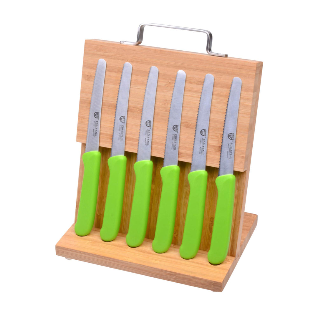 GRÄWE Magnet-Messerhalter Bambus mit Brötchenmessern grün Grün 6er Messerset inkl. Messerblock, Grün