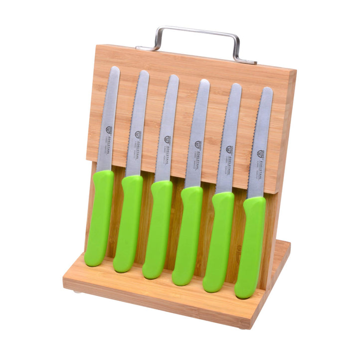 GRÄWE Magnet-Messerhalter Bambus mit Brötchenmessern grün Grün 6er Messerset inkl. Messerblock, Grün