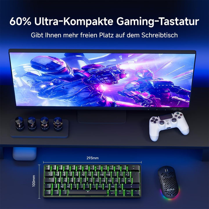 Dierya DK61SE-D Gaming Tastatur 60 Prozent Mechanische Blauer Schalter,QWERTZ Deutsches Layout,Ultra