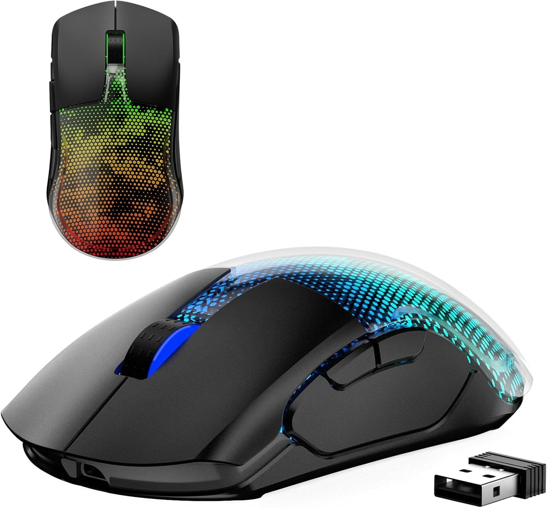 Gaming Maus Kabellos, 12K DPI, 2,4g/USB-C/Bluetooth 5.3 Gaming Mouse, GrossE RGB-Hintergrundbeleucht