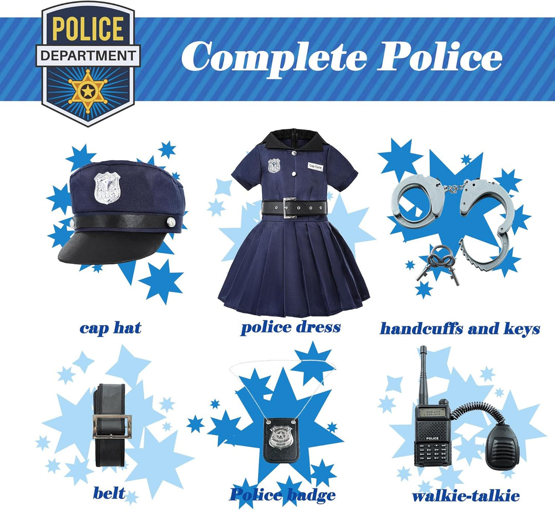 Sincere Party Mädchen Polizist Kostüm,Cutie Cop Dress Up Rollenspiel Set für Mädchen 3-4 Jahre, 3-4