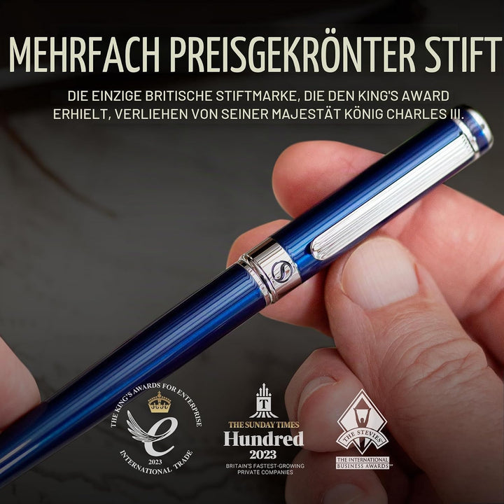 Scriveiner Kugelschreiber Midnight Blue - Hochwertiger Tintenroller mit Chromveredelung, schwarze Sc