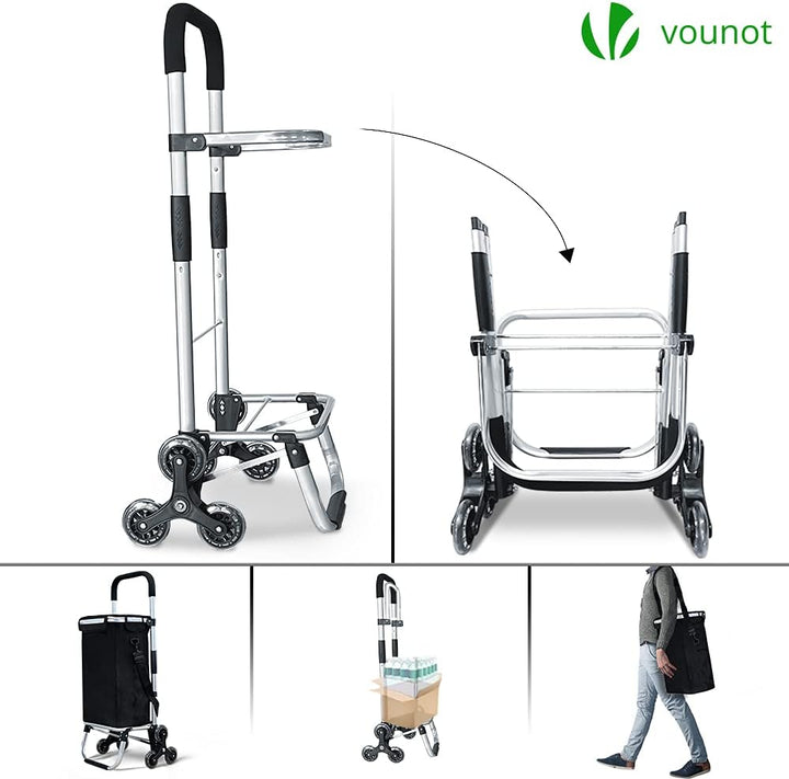 VOUNOT Aluminium Einkaufstrolley Treppensteiger, Trolly Einkaufswagen Klappbar, Hackenporsche mit 6