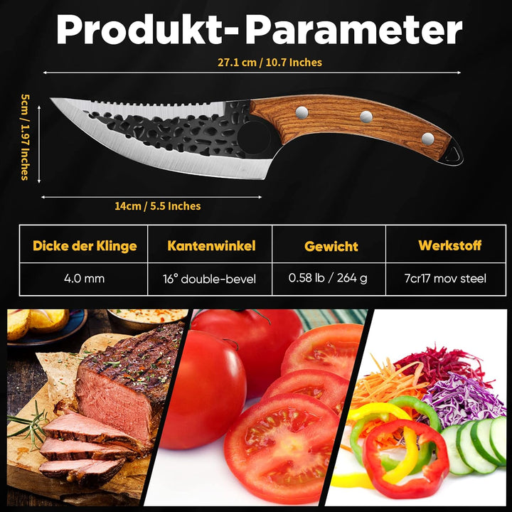 OOKUU Kochmesser Küchenmesser, Fleischerbeil Hackmesser mit Messerschärfer, Lederhülle, Ausbeinmesse