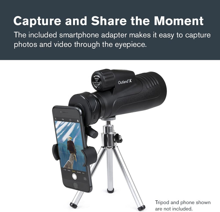 Celestron 72370 Outland X 10x50 Waterproof Monocular with Smartphone Adapter, Bluetooth Remote, Eyep