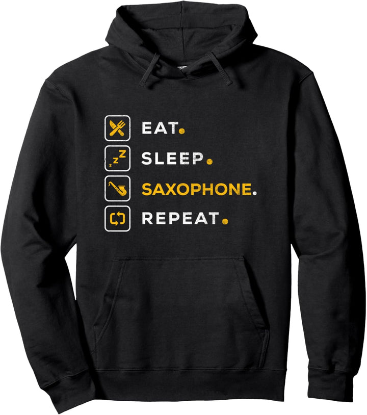 Funny Christmas Saxophone Musician Gift Eat Sleep Saxophone Pullover Hoodie
