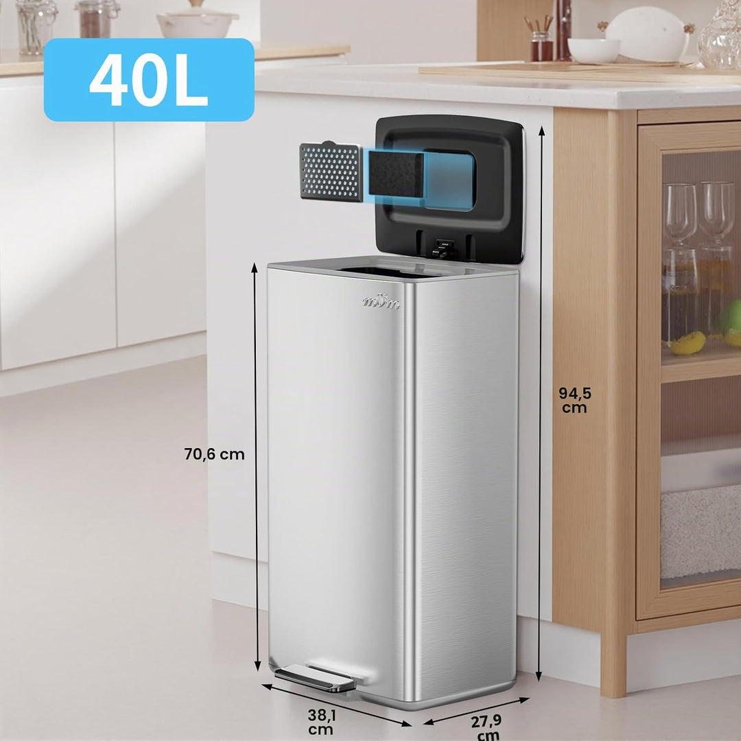 mVm Mülleimer Küche,40 Liter Treteimer,Mülltrennsystem, Abfalleimer Küche mit Inneneimer aus Kunstst