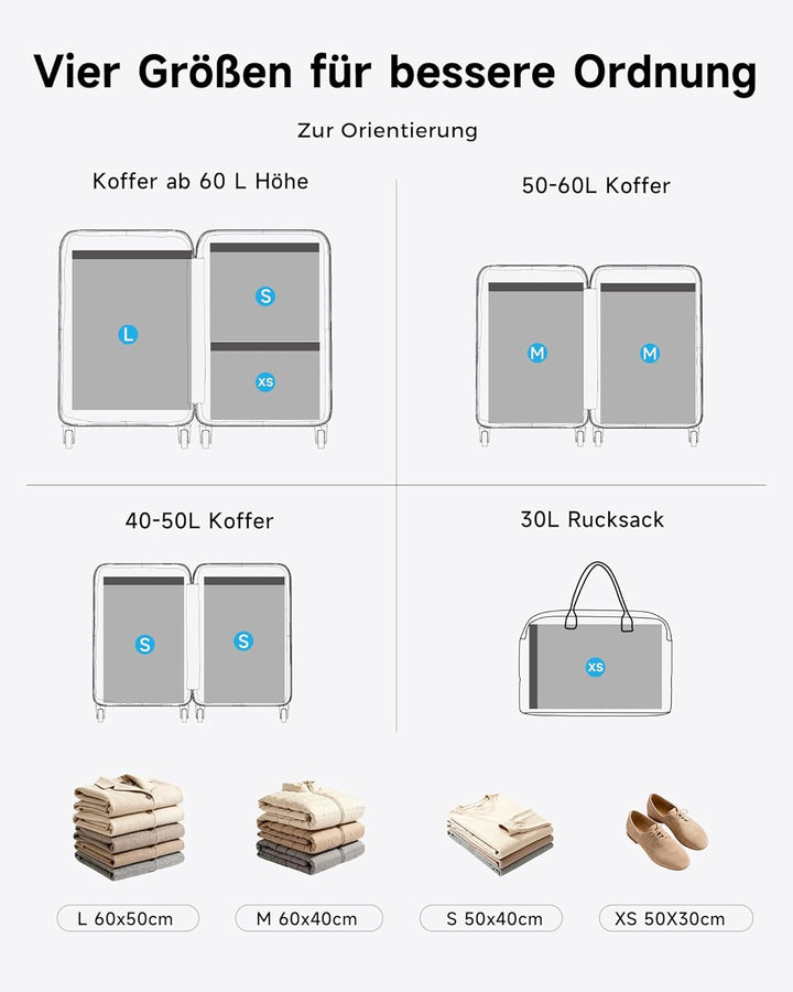 Vakuumbeutel für kleidung mit kabellose Vakuumpumpe, 16 Stück in 4 Grössen (60×50 cm / 60×40 cm / 50