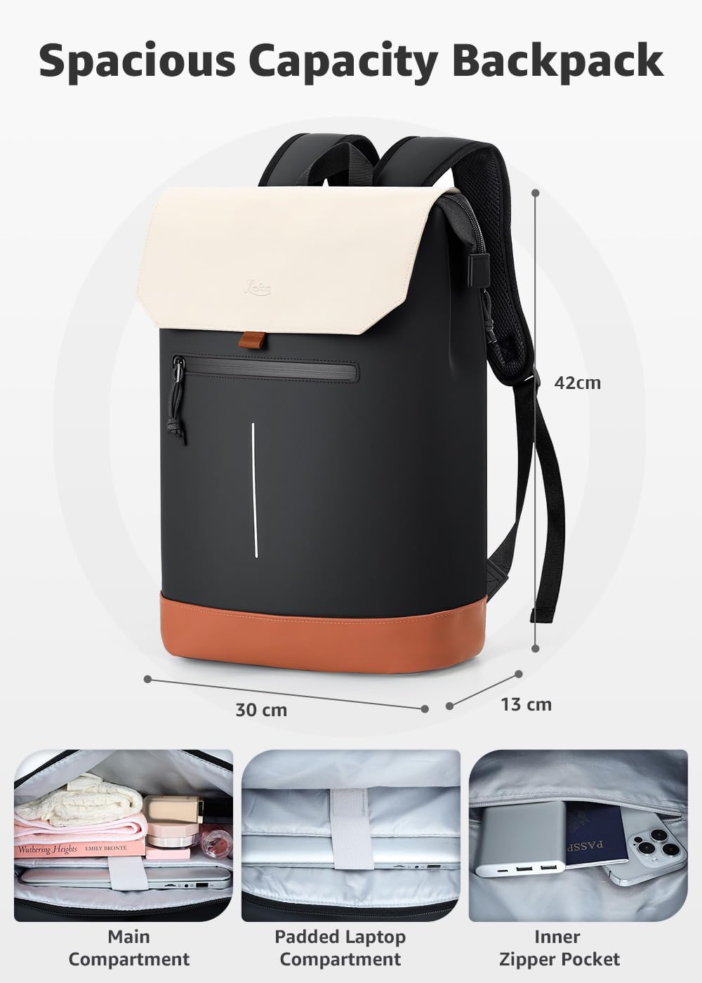 Rucksack Damen &amp; Herren, Mattleder Tagesrucksack mit 15,6" Laptopfach, Eleganter City und Business B