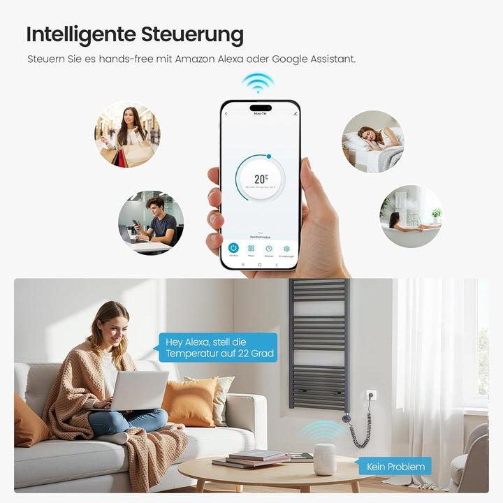 Heilmetz Smart WiFi Badheizkörper Elektrisch 100x40cm Elektrischer Handtuchtrockner mit Thermostat u