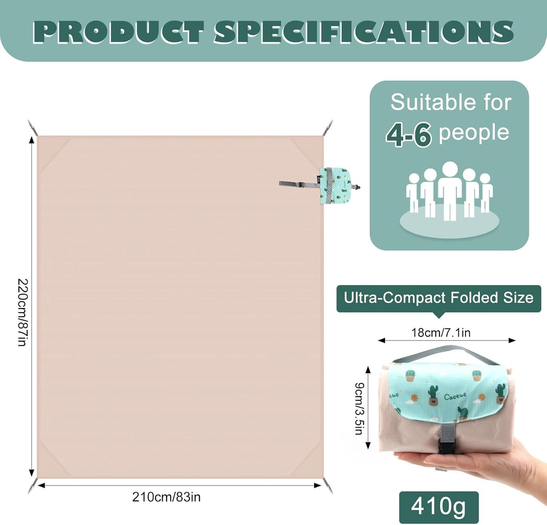 Picknickdecke wasserdicht 210 x 220 cm – Ultraleichte Faltbare Outdoor Decke, kompakt & einfach fixi